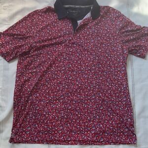 Walter Hagen 11 Mens Golf Polo Shirt Red Floral Ditsy Print Short Sleeve Large